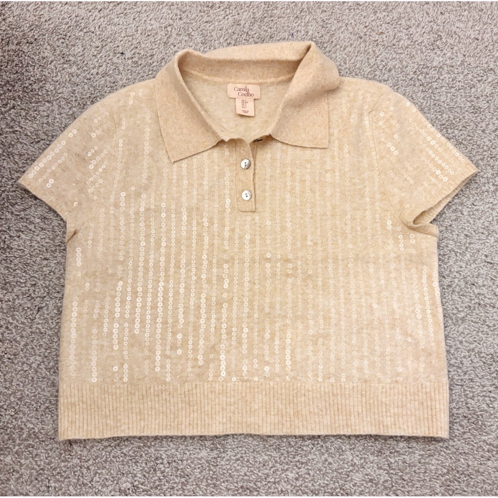 Camila Coelho Sequin SS Polo Sweater
